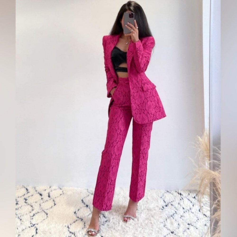 Zara Fuchsia Barbie Lace Ankle Pants